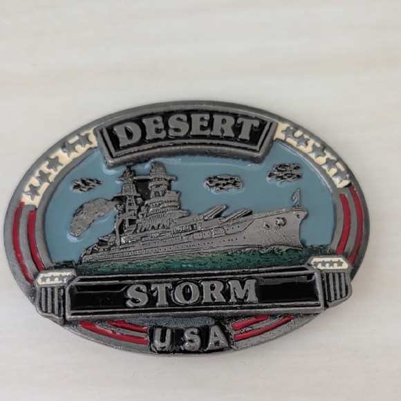 Vintage Pewter Desert Storm Enameled Belt Buckle